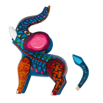 Wood alebrije figurine, 'Splendorous Elephant' - Wood Alebrije Elephant Figurine Hand-Painted in Mexico