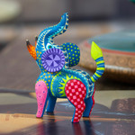 Wood alebrije figurine, 'Spectacular Elephant' - Hand-Painted Mexican Wood Alebrije Elephant Figurine
