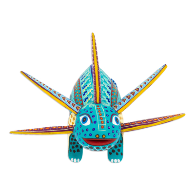 Wood alebrije figurine, 'Colorful Axolotl' - Wood Alebrije Axolotl Figurine Hand-Painted in Mexico