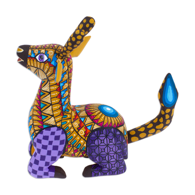 Wood alebrije figurine, 'Delightful Giraffe' - Hand-Painted Mexican Wood Alebrije Giraffe Figurine