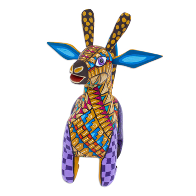 Wood alebrije figurine, 'Delightful Giraffe' - Hand-Painted Mexican Wood Alebrije Giraffe Figurine