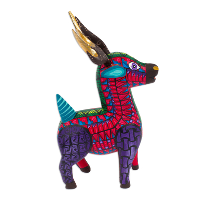 Wood alebrije figurine, 'Charming Deer' - Wood Alebrije Deer Figurine Painted by Hand in Mexico