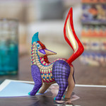 Wood alebrije figurine, 'Wolf Call' - Hand-Painted Copal Wood Alebrije Figurine of Purple Wolf
