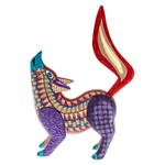 Wood alebrije figurine, 'Wolf Call' - Hand-Painted Copal Wood Alebrije Figurine of Purple Wolf