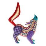 Wood alebrije figurine, 'Wolf Call' - Hand-Painted Copal Wood Alebrije Figurine of Purple Wolf