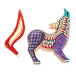Wood alebrije figurine, 'Wolf Call' - Hand-Painted Copal Wood Alebrije Figurine of Purple Wolf