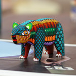 Wood alebrije figurine, 'The Noble Master in Dreams' - Handmade Geometric Vibrant Copal Wood Bear Alebrije Figurine