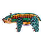 Wood alebrije figurine, 'The Noble Master in Dreams' - Handmade Geometric Vibrant Copal Wood Bear Alebrije Figurine