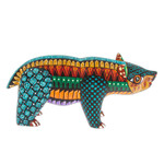 Wood alebrije figurine, 'The Noble Master in Dreams' - Handmade Geometric Vibrant Copal Wood Bear Alebrije Figurine