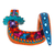 Figurilla de alebrije de madera - Figura Quetzalcóatl Madera Pintada Naranja y Azul Copal