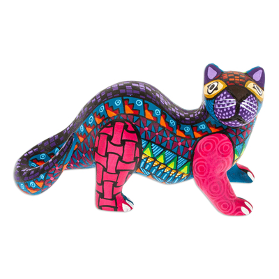 Wood alebrije figurine, 'The Water Spirit in Carmine' - Carmine Copal Wood Alebrije Otter Figurine Painted by Hand