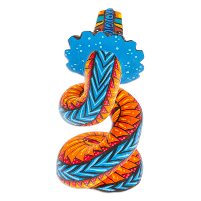Alebrije-Figur aus Holz - Quetzalcoatl-Schlangenfigur aus Copalholz, orange bemalt