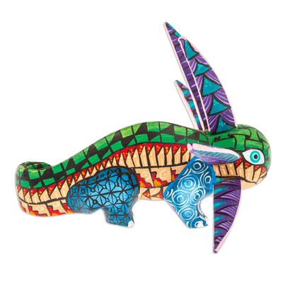 Alebrije-Figur aus Holz - Alebrije Axolotl-Figur aus Holz, bemalt in Grün und Blau