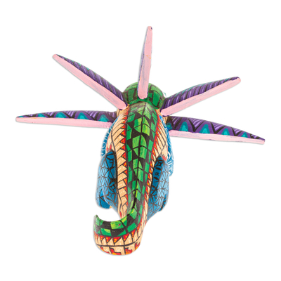 Wood alebrije figurine, 'Jungle Axolotl' - Wood Alebrije Axolotl Figurine Painted in Green and Blue