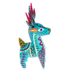 Wood alebrije figurine, 'Charming Turquoise Deer' - Copal Wood Alebrije Deer Figurine Painted in Turquoise Hues