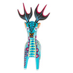Wood alebrije figurine, 'Charming Turquoise Deer' - Copal Wood Alebrije Deer Figurine Painted in Turquoise Hues