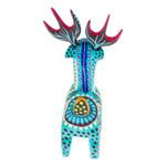 Wood alebrije figurine, 'Charming Turquoise Deer' - Copal Wood Alebrije Deer Figurine Painted in Turquoise Hues