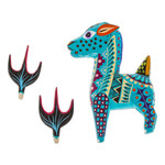 Wood alebrije figurine, 'Charming Turquoise Deer' - Copal Wood Alebrije Deer Figurine Painted in Turquoise Hues