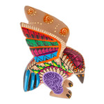 Wood alebrije figurine, 'Fiery Eagle' - Copal Wood Alebrije Eagle Figurine Painted in Red and Blue