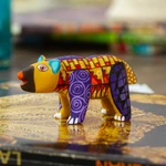 Wood alebrije figurine, 'The Noble Master in Yellow' - Handmade Geometric Yellow Copal Wood Bear Alebrije Figurine