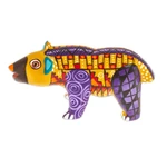 Wood alebrije figurine, 'The Noble Master in Yellow' - Handmade Geometric Yellow Copal Wood Bear Alebrije Figurine