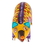 Wood alebrije figurine, 'The Noble Master in Yellow' - Handmade Geometric Yellow Copal Wood Bear Alebrije Figurine