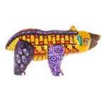 Wood alebrije figurine, 'The Noble Master in Yellow' - Handmade Geometric Yellow Copal Wood Bear Alebrije Figurine