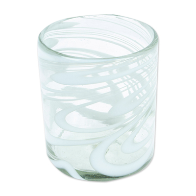Handblown rocks glasses, 'Whirling White' (set of 6) - Set of 6 Eco-Friendly Handblow White Rocks Glasses