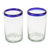 Blown recycled glass tumblers, 'Cobalt Classics' (pair) - Pair of Blue-Rimmed Hand Blown Recycled Glass Tumblers thumbail