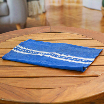 Mantel individual de algodón - Mantel individual de algodón zapoteca tejido a mano en azul y blanco de México