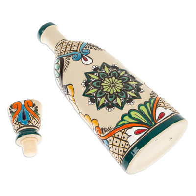 Keramik-Dekanter, „Green Mandala Flavours“ – bemalter grüner Keramik-Dekanter mit Mandala- und Blumenmotiv