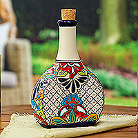 Decantador de cerámica - Decantador de cerámica estilo hacienda con detalles florales rojos