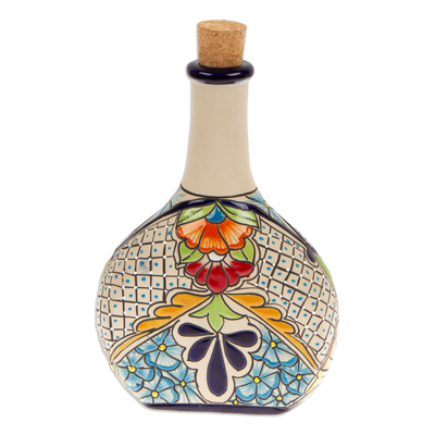 Keramischer Dekanter - Keramik-Dekanter mit Hacienda-Motiv und blauen Blumendetails