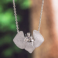 Sterling silver choker pendant necklace, 'Butterfly Orchid' - Butterfly Orchid Pendant Necklace in a Combination Finish
