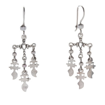 Sterling silver chandelier earrings, 'Oaxaca Spirits' - Polished Religious Sterling Silver Chandelier Earrings