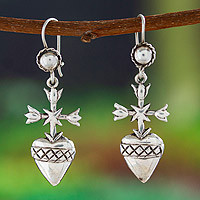 Sterling silver dangle earrings, 'Miracle in Oaxaca' - Religious Heart Sterling Silver Dangle Earrings from Mexico