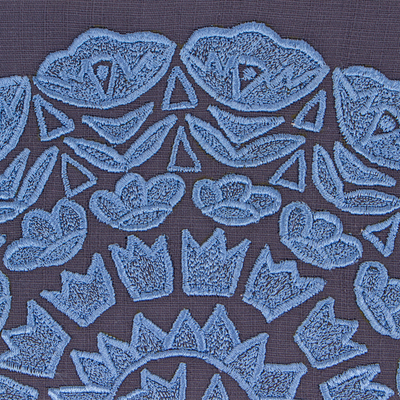 Silk-embroidered satin clutch, 'Flint Sunshine' - Sun-Themed Flint and Cerulean Silk-Embroidered Satin Clutch