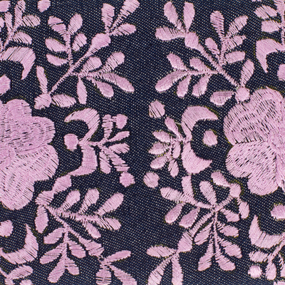 Cartera de satén con bordado de seda - Cartera de satén floral lila y medianoche bordada a mano
