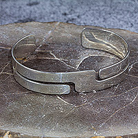 Sterling silver cuff bracelet, 'Minimalist Paths' - High-Polish Modern Sterling Silver Cuff Bracelet from Mexico
