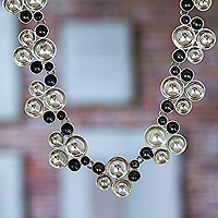 Sterling silver link necklace, 'Avant-Garde Bubbles' - Bubble-Themed Sterling Silver Link Necklace from Mexico