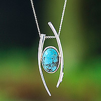 Sterling silver choker pendant necklace, 'Modern Lagoon' - Sterling Silver Choker Pendant Necklace with Recon Turquoise
