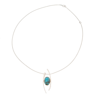 Sterling Silver Choker Pendant Necklace with Recon Turquoise - Modern ...