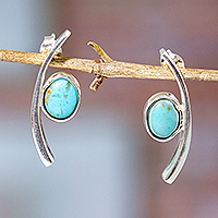 Sterling silver drop earrings, 'Modern Lagoon' - Sterling Silver Drop Earrings with Recon Turquoise Jewels