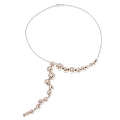 Sterling silver Y choker necklace, 'Bubble Shine' - Bubble-Themed Sterling Silver Y Choker Necklace from Mexico