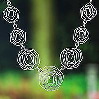 Sterling silver link necklace, 'Geometric Swirls' - Geometric Sterling Silver Link Necklace in a Polished Finish