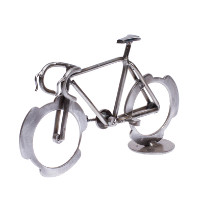 Upcycled metal sculpture, 'Speedy Routes' - Eco-Friendly Polished Upcycled Metal Bike Sculpture