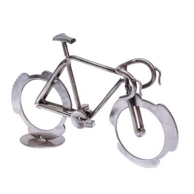 Upcycled metal sculpture, 'Speedy Routes' - Eco-Friendly Polished Upcycled Metal Bike Sculpture