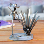 Upcycled metal sculpture, 'Agave Harvester' - Eco-Friendly Polished Upcycled Metal Sculpture of Harvester