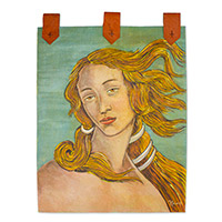 Canvas and leather wall hanging, 'New Venus' - Hand-Painted Canvas Wall Hanging with Venus Portrait