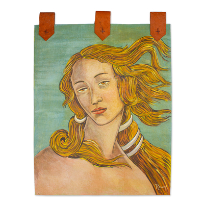 Wandbehang aus Leinwand und Leder - Handbemalter Leinwand-Wandbehang mit Venus-Porträt